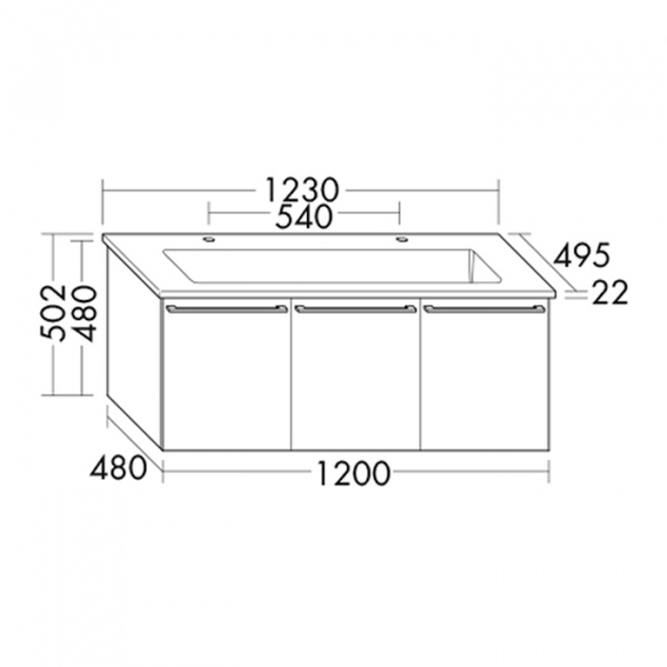 BurgBad Bel База с керамическим умывальником 123х49.5х50.2см с 2 отв под смеситель, 3 дверки, ручки выемки, цвет: белый глянцевый F0590  с зеркальным шкафом с подсветкой