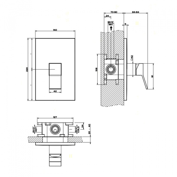 Gessi Rettangolo K Встраиваемый однорычажный смеситель для душа, внешняя часть, цвет: black XL