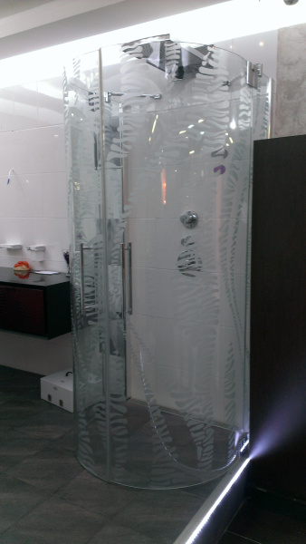 Kermi Pasa XP Душевое ограждение 88х200см., четверть круга, прозрачное стекло с декором Flame, серебро