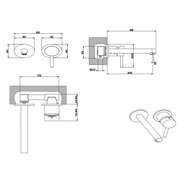 Gessi Ovale Встраиваемый однорычажный смеситель с изливом 205мм, внешняя часть, цвет: хром
