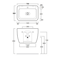 Simas Henges Раковина подвесная 70х50х48 см,с 1 отв под смеситель, с донным клапаном керамическим PLHE, цвет: белый