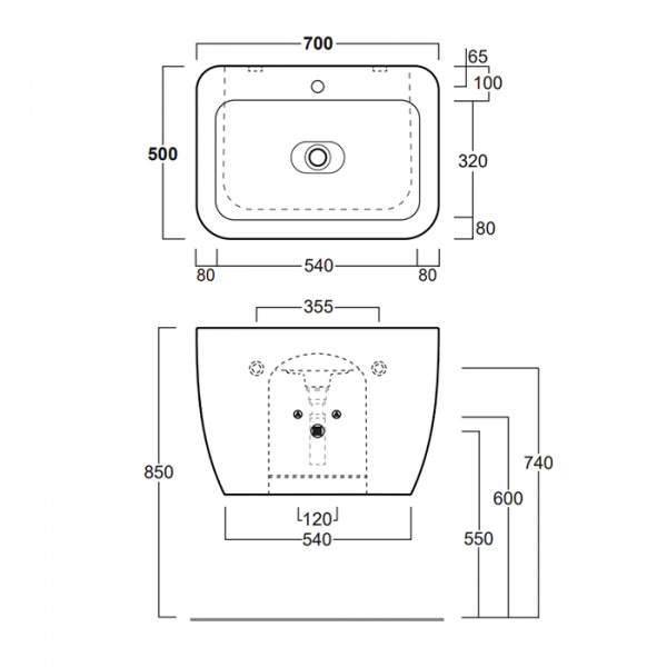 Simas Henges Раковина подвесная 70х50х48 см,с 1 отв под смеситель, с донным клапаном керамическим PLHE, цвет: белый