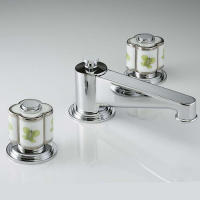 THG CAPUCINE VERT DECOR PLATINE Смеситель для раковины на 3 отверстия, с донным клапаном, декор платина/зеленый, цвет: хром