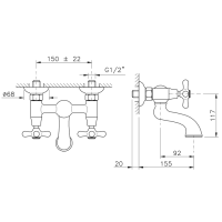 Nicolazzi Nuova Brenta Смеситель для ванны, с переключателем ванна/душ, вывод сверху 3/4" (для душ. стойки), цвет: хром