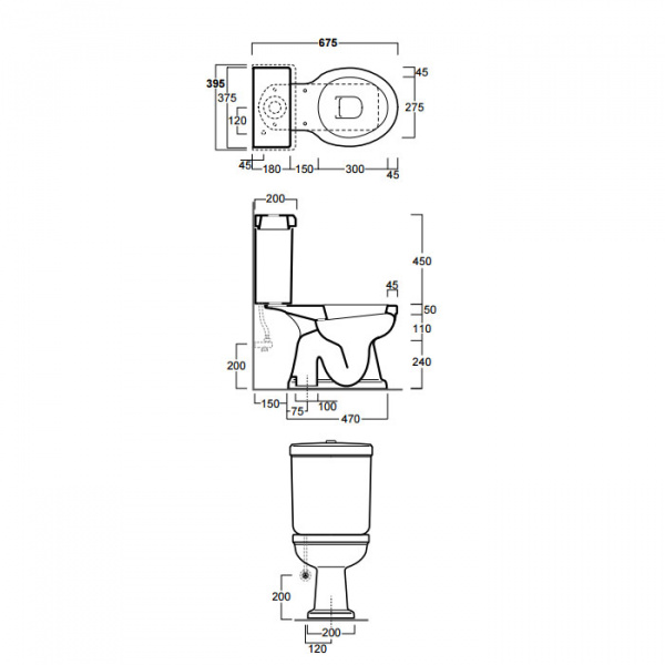 SIMAS Londra Унитаз моноблок 67х36.5см, с вертик. сливом, с бачком и механизмом цвет хром