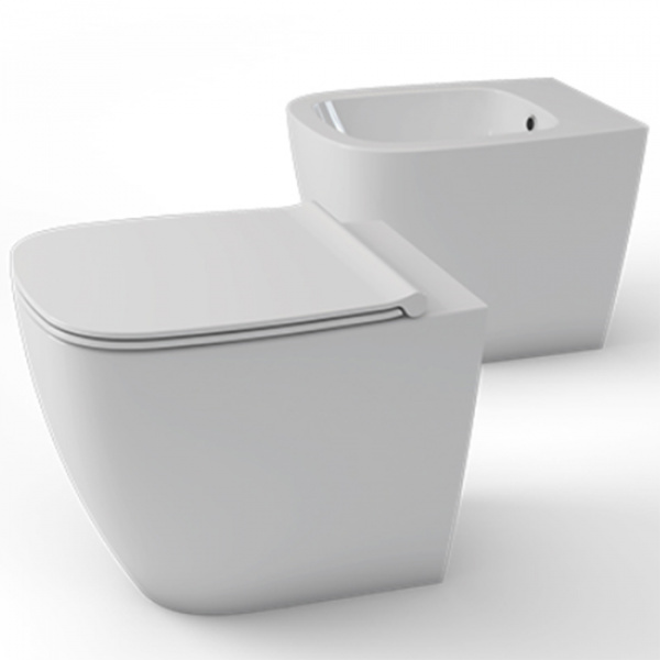 Globo Genesis Унитаз напольный приставной,  безободковый 55 см,слив универсальный, с креплением, цвет: белый, сиденье на выбор