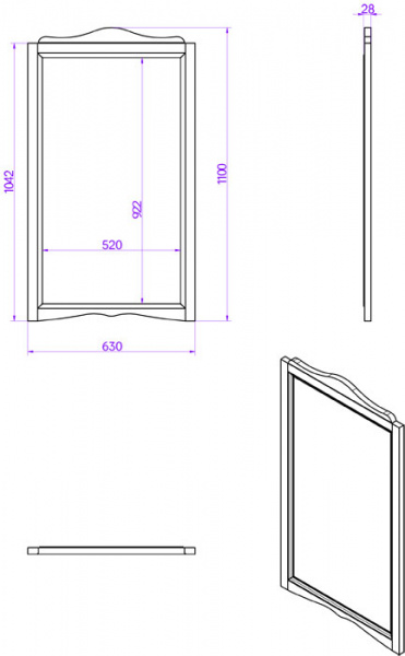 TW Veronica Nuovo Зеркало подвесное, в деревянной раме 63х110 см, цвет bianco