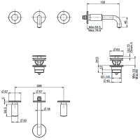 Carlo Frattini So Смеситель для раковины настенного монтажа, на 3 отв, излив 150 мм, донный клапан click-clack, цвет: хром