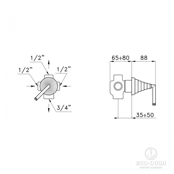 Stella Titian Встраиваемый переключатель для ванны/душа 0/150, цвет: хром