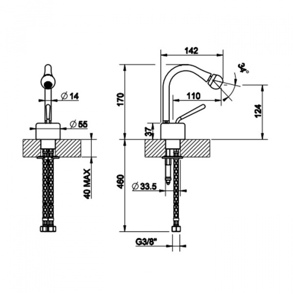 Gessi Goccia Смеситель для биде на 1 отверстие, с фиксированным носиком, цвет: хром