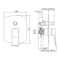 Gattoni ELY Смеситель встроенный на 88342 выхода с переключателем, с внутренней частью, цвет: хром