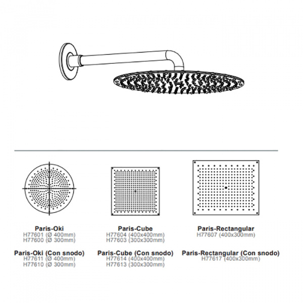 BOSSINI PARIS-CUBE Верхний душ 400 x 400 мм, настенный кронштейн Ø 28 x 400 мм, цвет: хром
