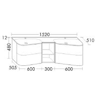 BurgBad Badu База подвесная с двойным умыв. из минер литья 152х51х49.2см, 4 ящика, 1полка, 2 отв под смеситель, цвет: серый/глянец/Gold