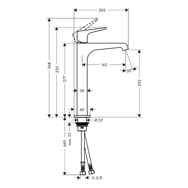 Axor Citterio E Cмеситель для раковины, на 1 отв., высокий 25см., цвет: шлифованное золото