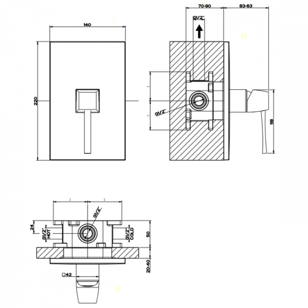 Gessi Mimi Встраиваемый однорычажный смесителя, внешняя часть, цвет: хром