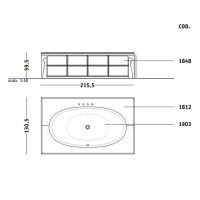 VITAGE milldue edition Ванна 190х100см, стальная, подача воды из водослива, в комплекте с сифоном, основанием и зеркальным топом, отдельностоящая, цвет: белый/Fumè