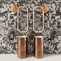 Kerasan Artwork Раковина 45х90 см, без отв., свободностоящая &quotBARREL&quot, слив в стену, цвет: Bianco-oro rosa