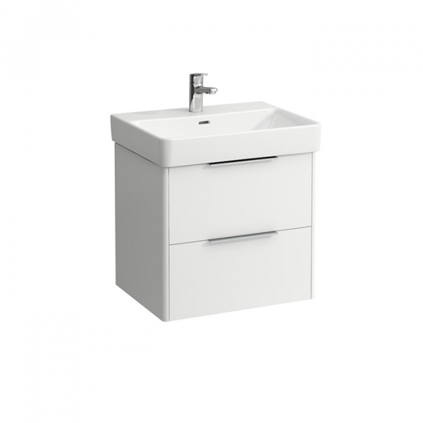 Laufen Base Тумба подвесная 57х44х53см, с раковиной, с 2 выдвиж. ящиками, с механизмом мягкого закрывания, цвет: белый матовый
