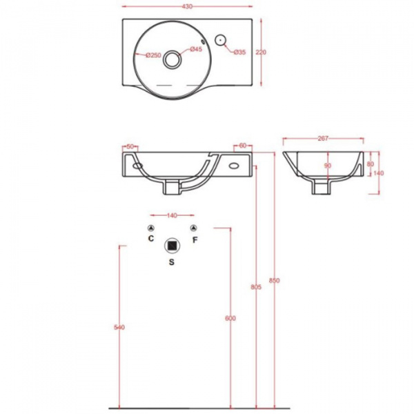Artceram LAVAMANI UNION Раковина 27х43 см, 1 отв., подвесная, со слив-переливом, цвет: белый