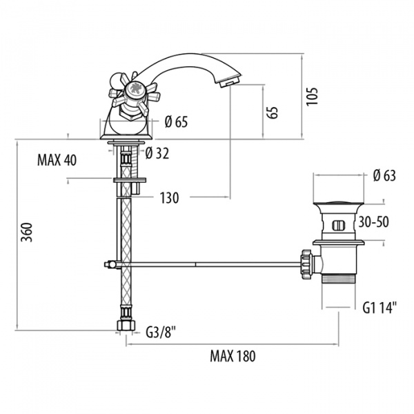 Gattoni London Смеситель для раковины на 1 отверстие, излив 130мм, с донным клапаном, цвет: бронза