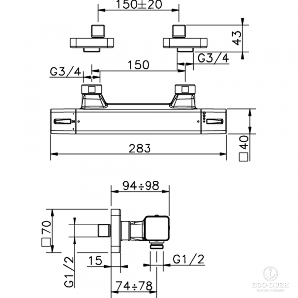 CISAL Cubic Смеситель термостатический настенный для душа, цвет: хром
