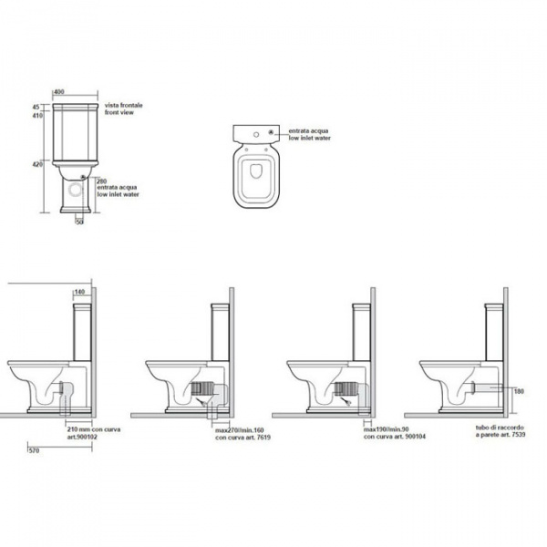 Kerasan Waldorf Унитаз-моноблок 68х40см, фурнитура золото