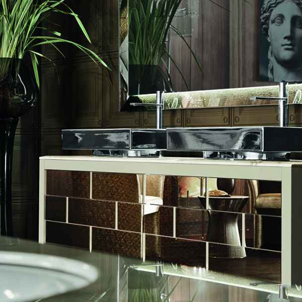 VITAGE milldue edition RITZ Комплект мебели с тумбой под 2 раковины, раковиной PARIGI, зеркалом LOSANNA, 209 см, цвет: Golden crash