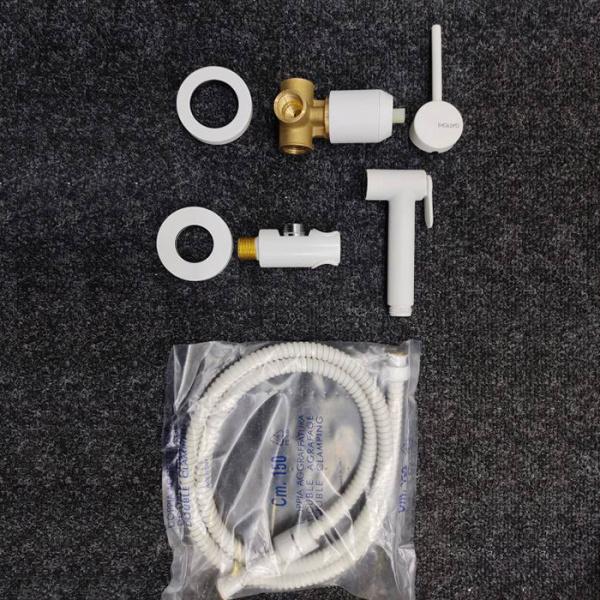 Gattoni Набор гигиен. душ: смеситель встроенный, гигиенич. душевая лейка , выпуск из стены-держатель душа, шланг 150см, цвет: Bianco Opaco