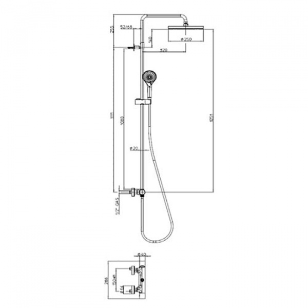 Bossini  Elios Душевая стойка с однорычажным смесителем, верхний душ из ABS Ø25см., ручной душ с 3 режимами, цвет: хром