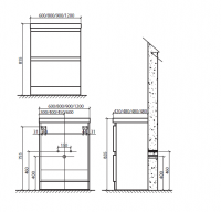База под раковину напольная с двумя выкатными ящиками, с доводчиками, для раковина с двумя чашами ENERGIA-N-1200-2C-PIA-2-BL