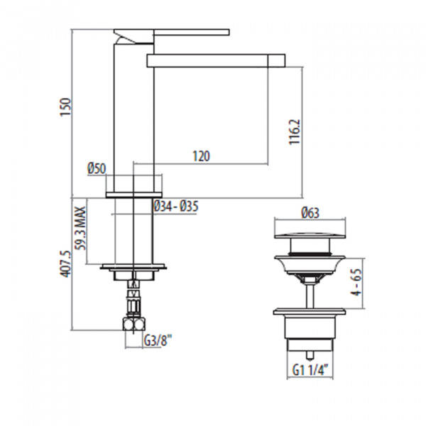 Gattoni Color Смеситель  для раковины высота 150мм, излив 120 мм . цвет: хром