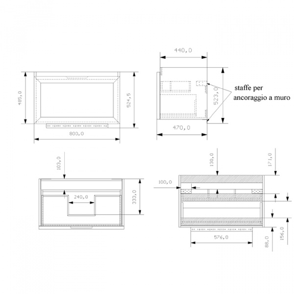 EBAN Paola комплект мебели, с зеркалом Filo, 81см, цвет: BIANCO ASSOLUTO