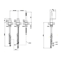 Gessi Bath316 Смеситель для ванны на 3 отверстия, убирающаяся душевая лейка. цвет: шлифованная сталь