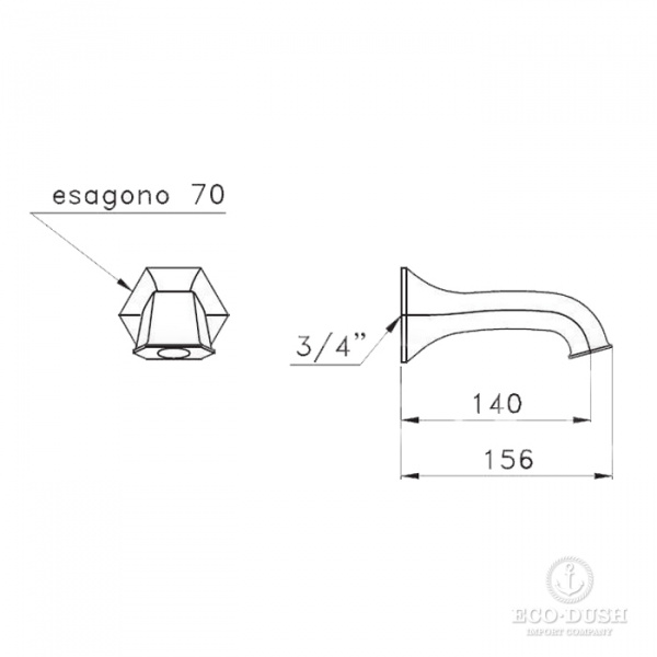 Stella Eccelsa Настенный излив для ванны 0/250, цвет: хром