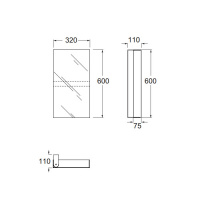 Azzurra Зеркальный шкаф - одностворчатый с внутренними полочками 32xh60x11см, открывание на 180 градусов.