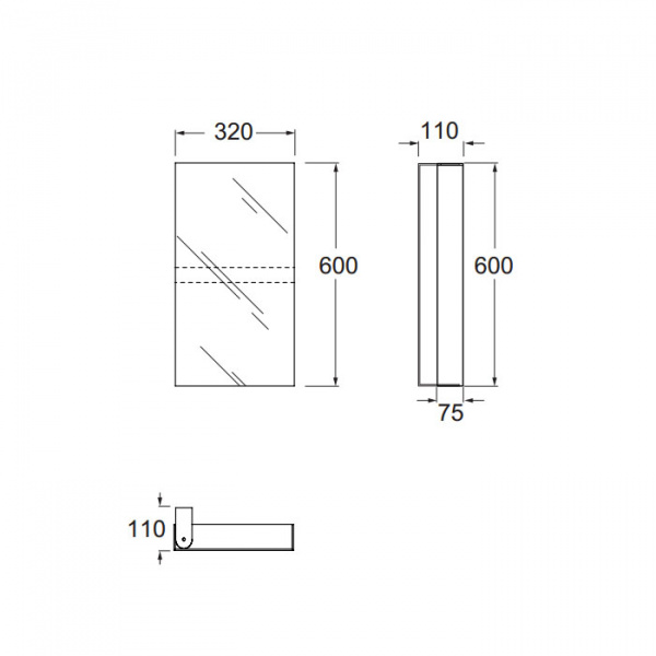 Azzurra Зеркальный шкаф - одностворчатый с внутренними полочками 32xh60x11см, открывание на 180 градусов.