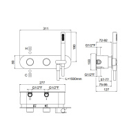 Carimali Встраиваемая часть для горизонтального прогресивного смесителя c держателем для душа, 3 выхода,.цвет: хром