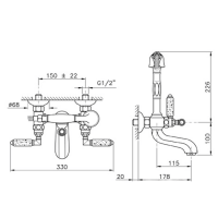 Nicolazzi Teide Granito Смеситель для ванны с душем настенный на 2 отверствия, ручки из натурального гранита, цвет: хром