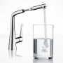 Hansgrohe Metris M71 Смеситель для кухни, на 1 отв, поворотный излив: 21.9см с вытяжным душем, 1jet, h315мм, sBox, цвет: хром