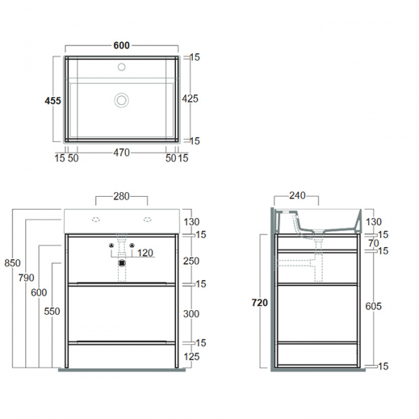 Simas Agile Структура металлическая 61x46xh72см, напольная, для раковины с 1 отв., AG61, с 2 полками, цвет: черный матовый