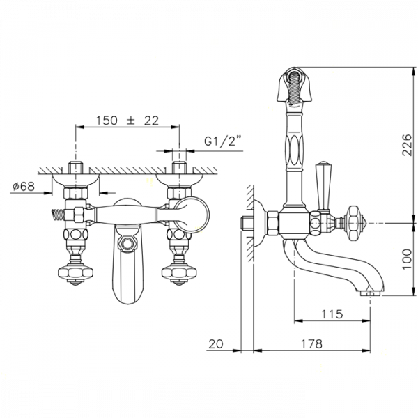 Nicolazzi Teide Смеситель для ванны/душа на 2 отверствия, ручки Crystal handle, цвет: хром