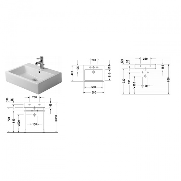 Duravit Vero Раковина 60х47 см, без отв., цвет: белый