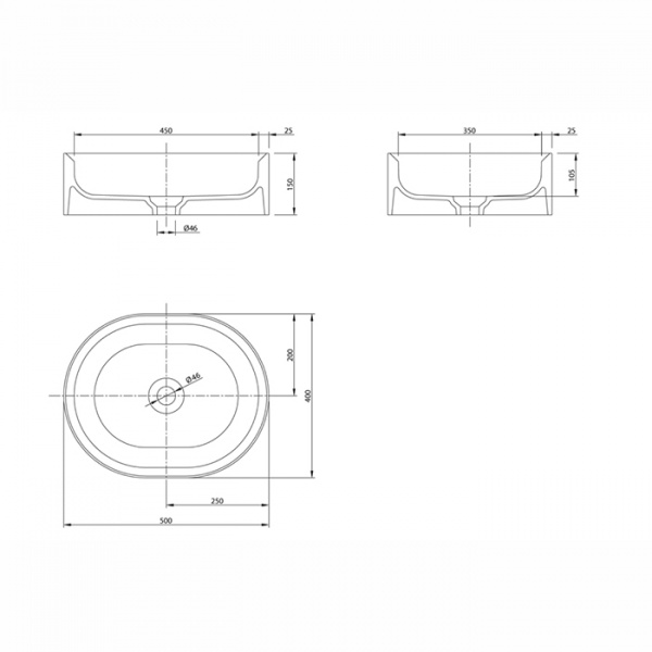 KNIEF Pearl Раковина 50х40х15 см, без отв., накладная, без перелива, цвет: белый матовый