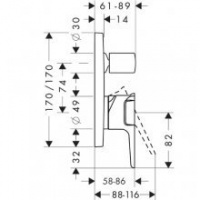 AXOR Citterio E, Смеситель для ванны однорычажный, СМ, внешняя часть, цвет: хром