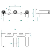 THG Встраиваемая часть смесителя настенного на 3 отверстия на пластине (рукоят.) cross handle version
