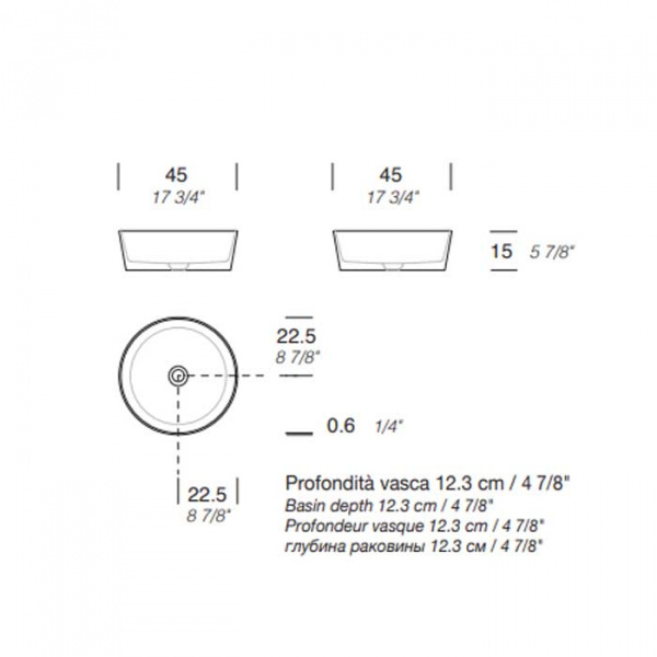 NOORTH milldue edition Раковина 45x15 см, без отв., накладная, цвет: белый