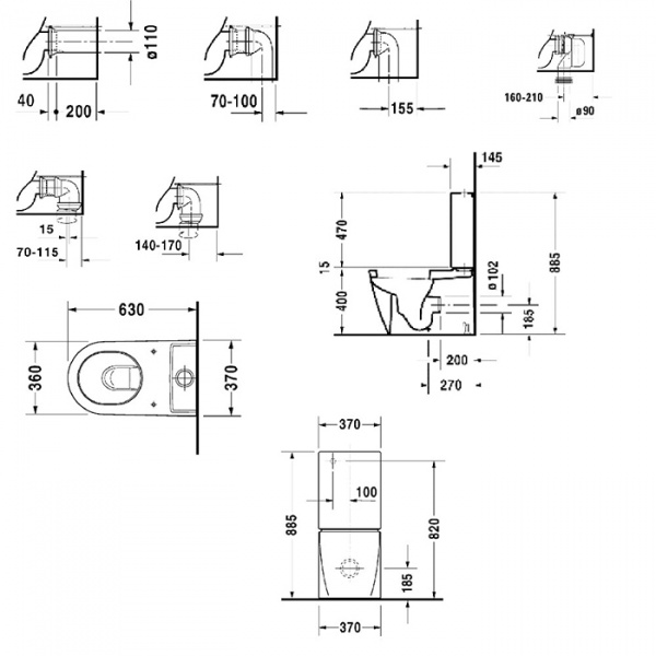Duravit Унитаз моноблок приставной 63х37см, слив универсальный, с креплением, цвет: белый