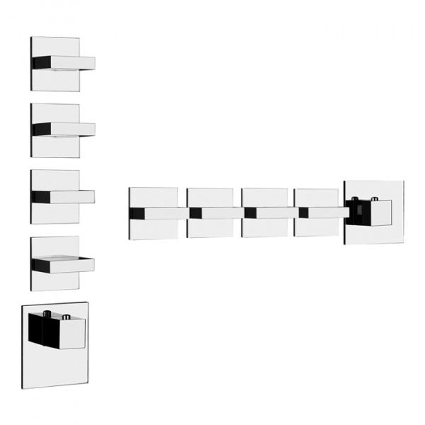 Gessi Rettangolo Встраиваемый термостатический смеситель, подключение на 3/4”, с 4мя независимыми выходами, внешняя часть, цвет: хром