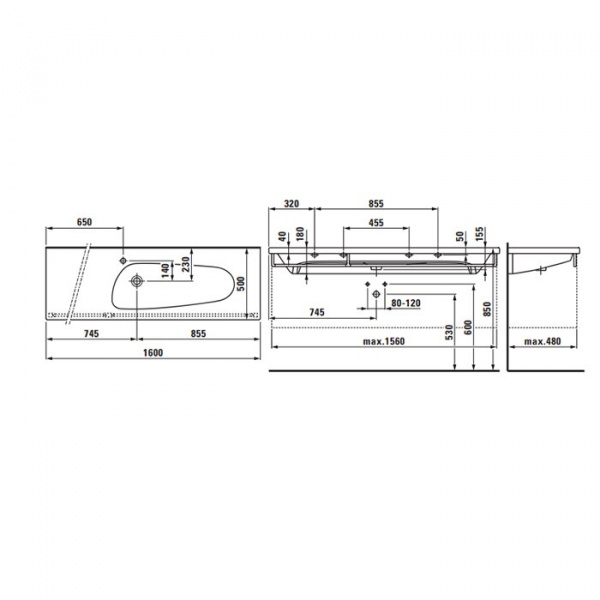 Laufen Palomba Раковина 160х50х4 см, без отв., накладная, цвет: белый