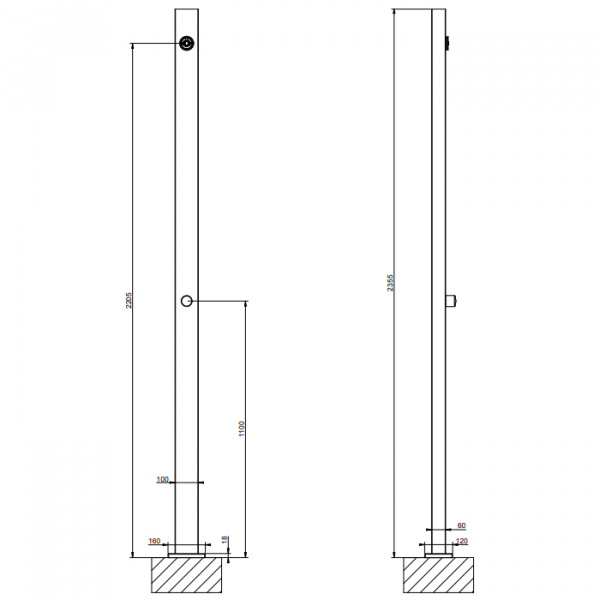 Gessi Outdoor Душевая стойка для установки на улице, напольная, на 1 выход, с ручкой и верхним душем, цвет: Steel